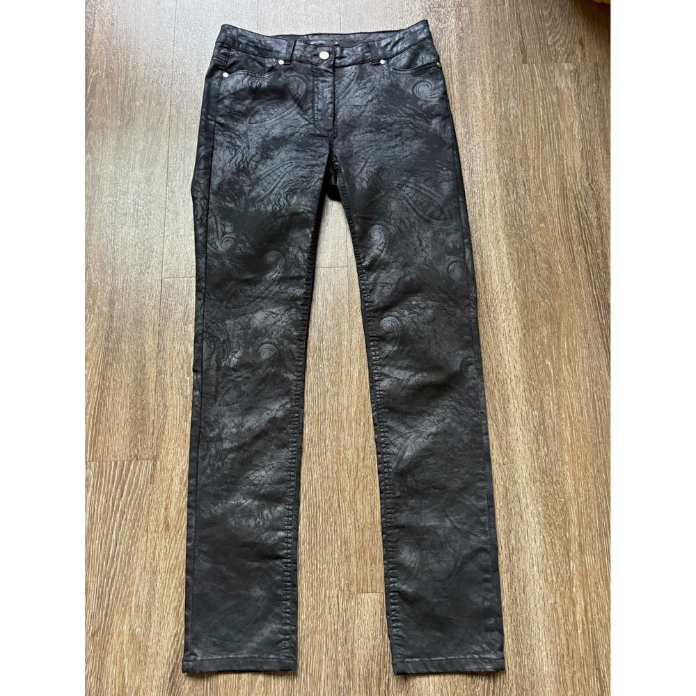 Lauren Vidal Women's Black Paisley Slim Fit Denim Pants Pockets Size S